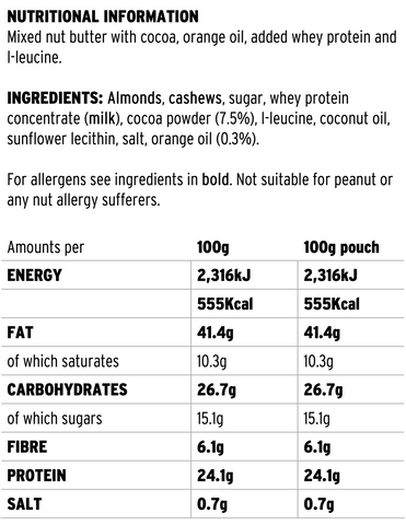 Nutritional Values - High Protein Nut Butter - Chocolate Orange