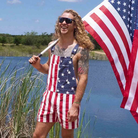 American flag overalls shorts,Clasps to keep you secure - standard fit