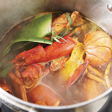 lobster stock in a pot