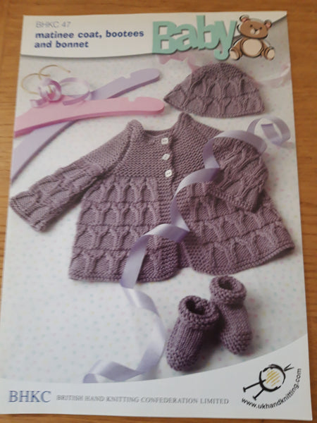 BHKC 47 - Baby 4 ply  - Matinee Coat, Booties and Bonnet - 10-18 0