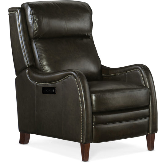 Armen Living Montague Dual Power Headrest and Lumbar Support Recliner Chair in Genuine Brown Leather