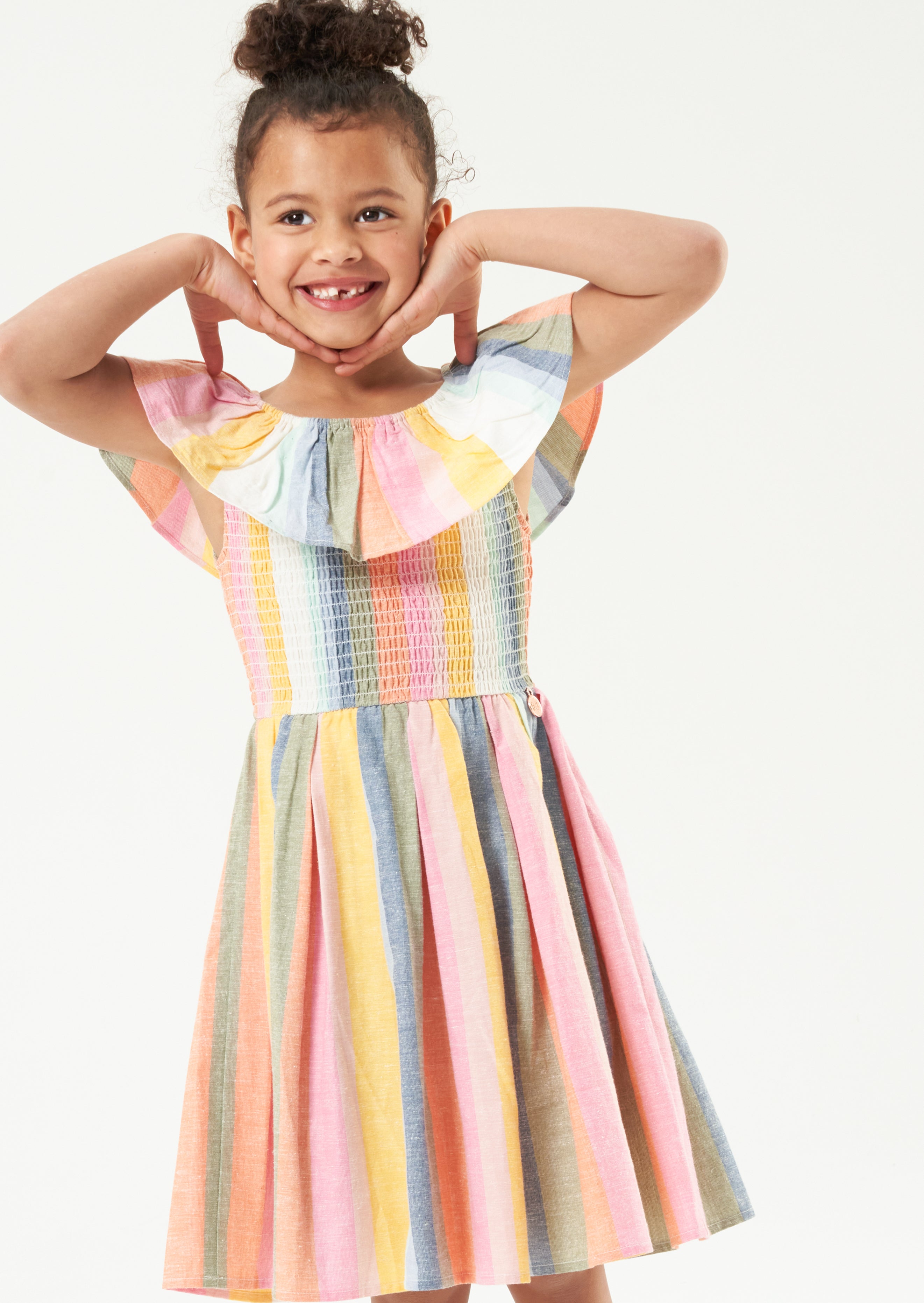 Girls Rainbow Striped Cotton Dress