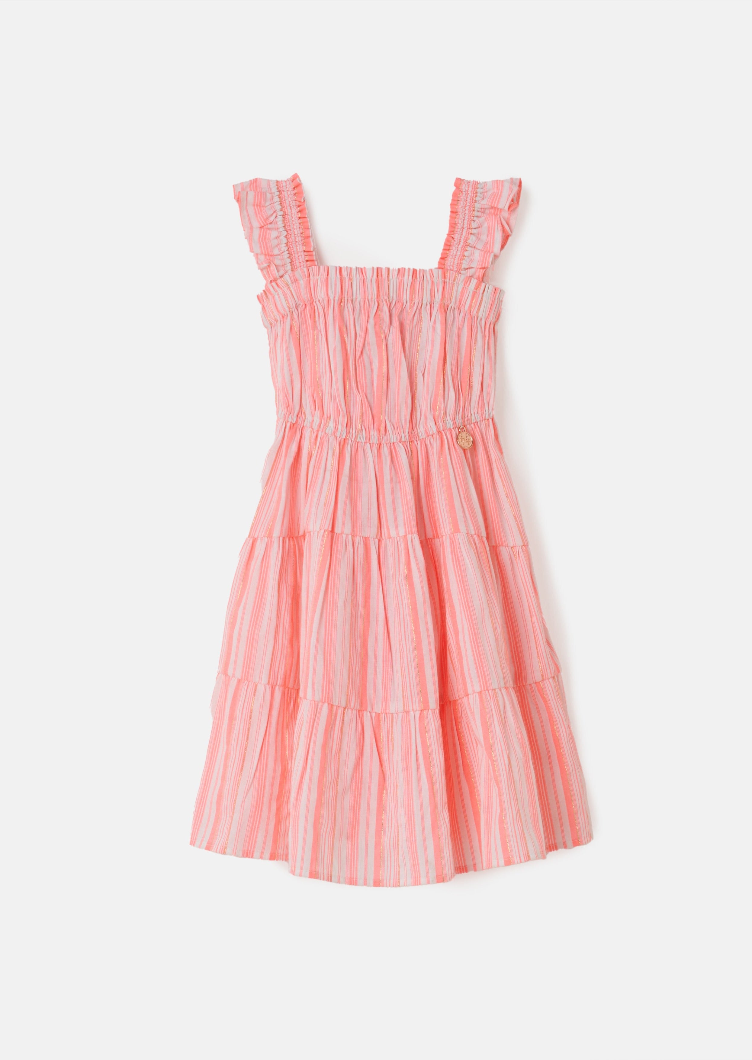 Girls Striped Woven Pink Dress