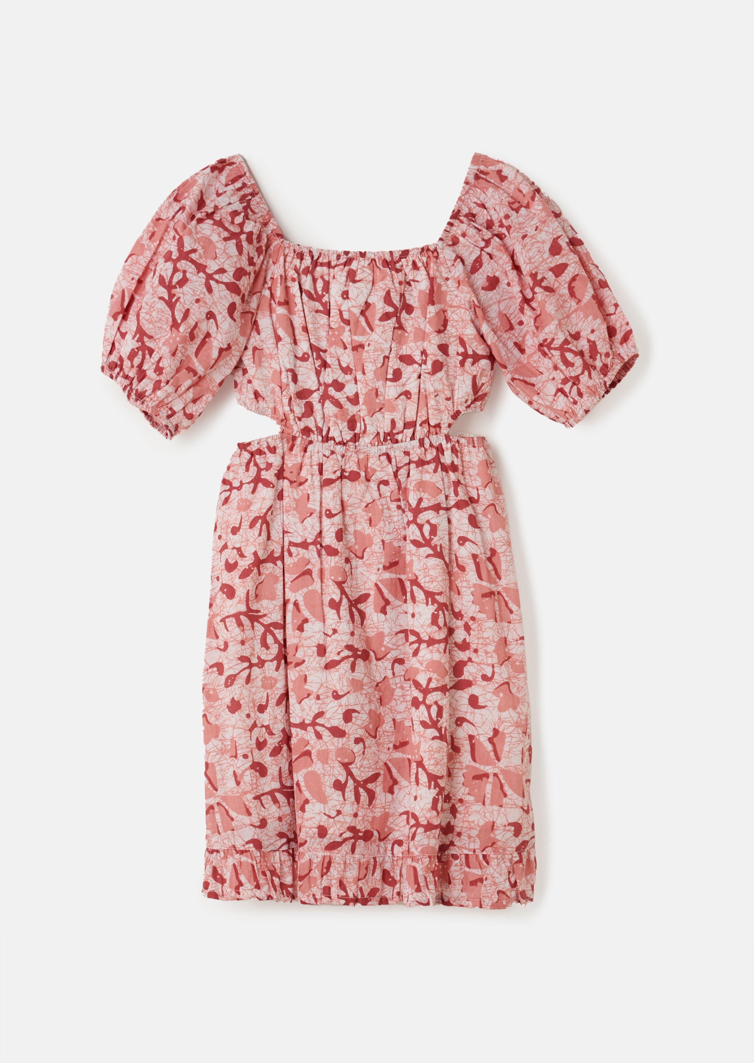 Girls Floral Printed Pink Premium Dress with Puff Sleeves