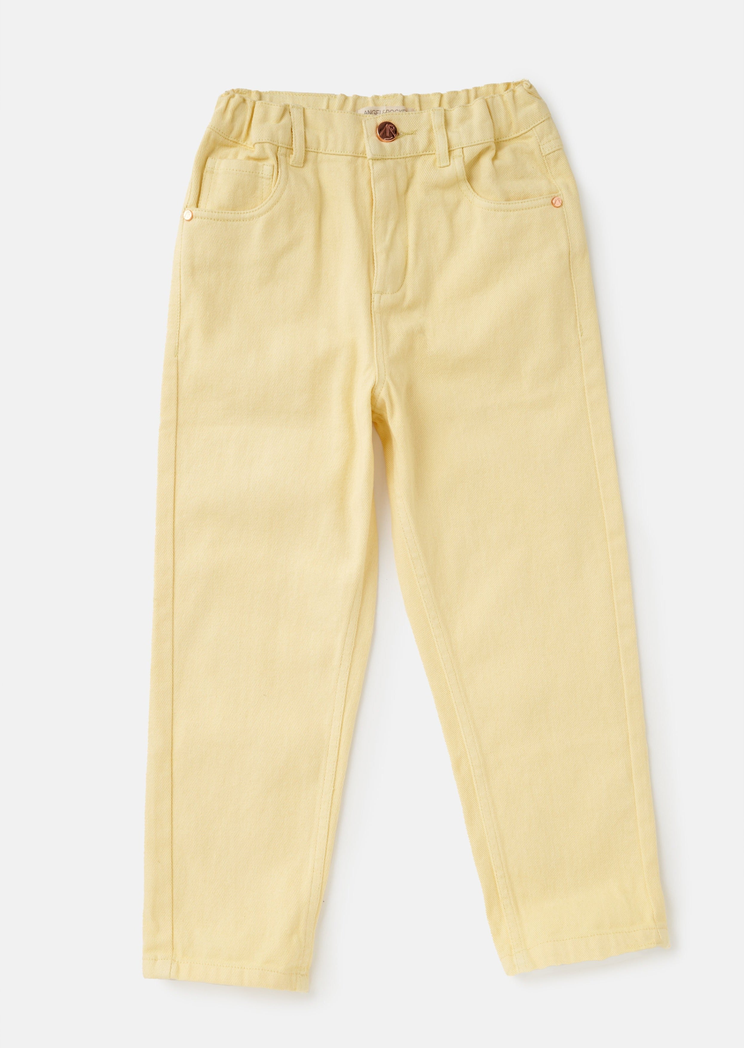 Girls Solid Yellow Smart Denim Pants