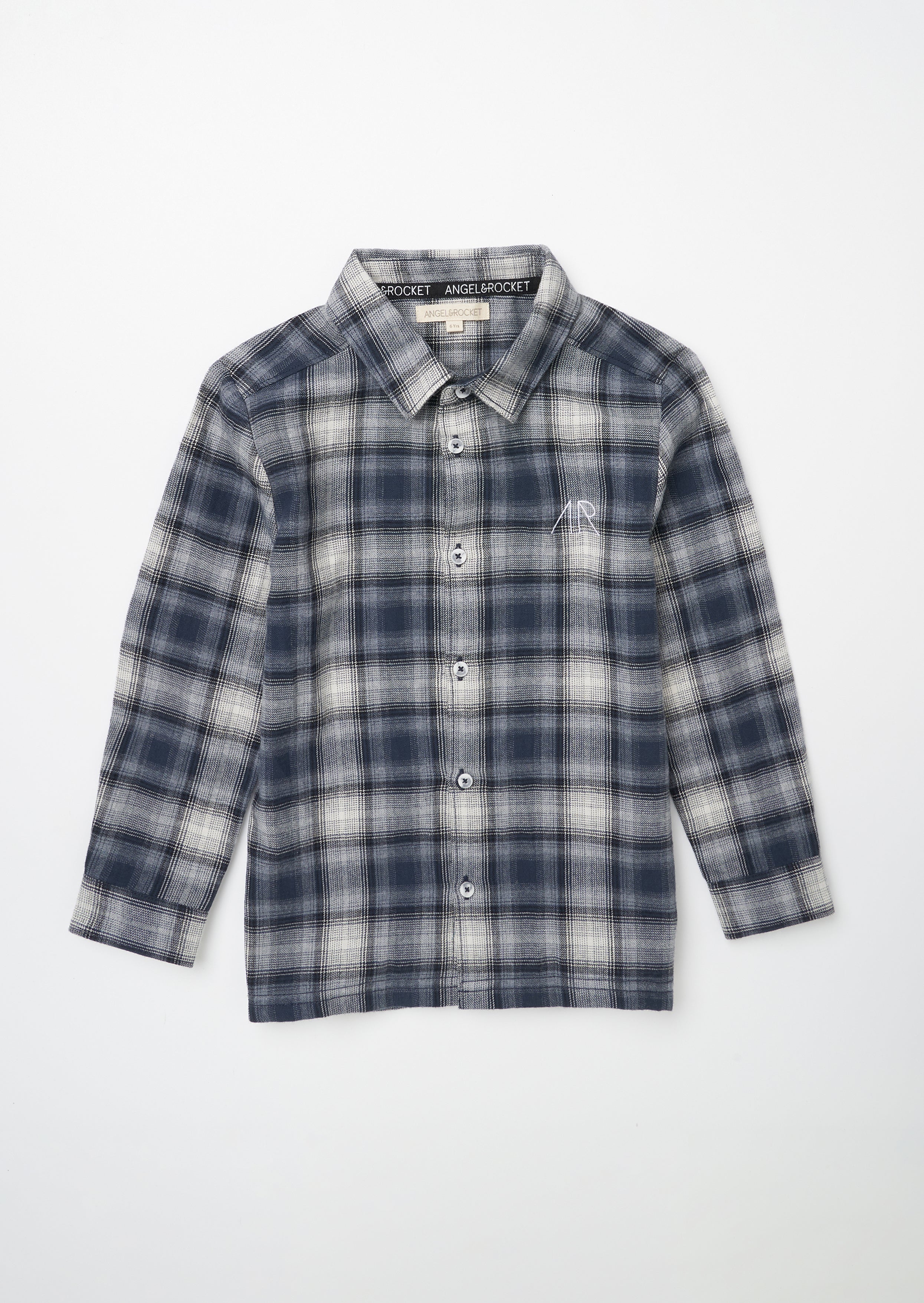 Boys Navy Checked Full Sleeve Cotton Shirt