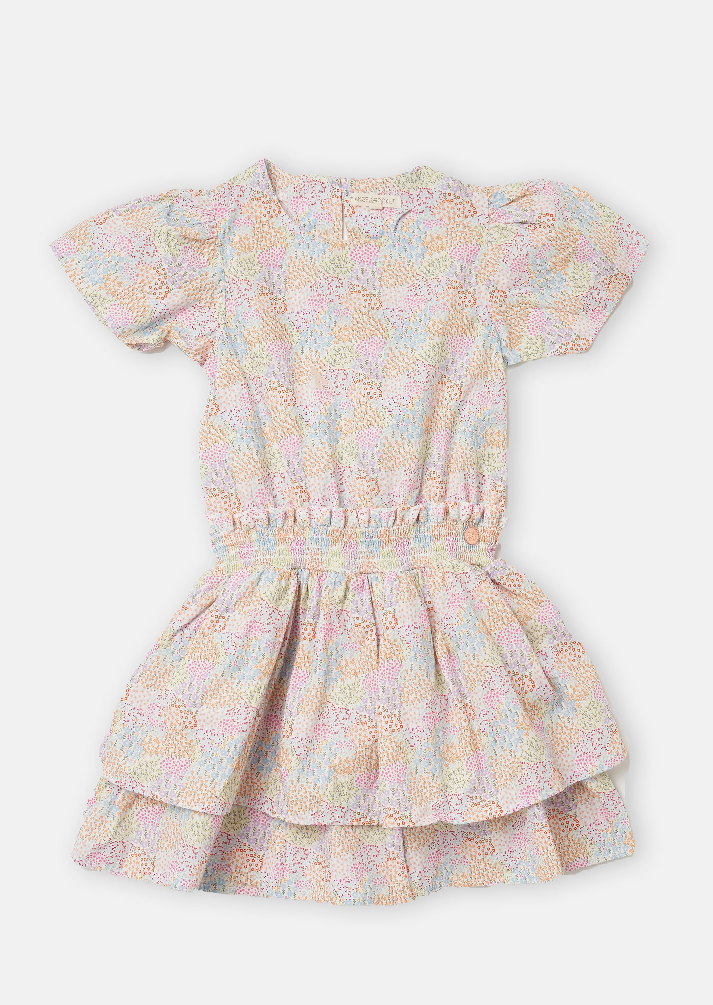 Girls Floral Printed Cotton Pink Rainbow Dress