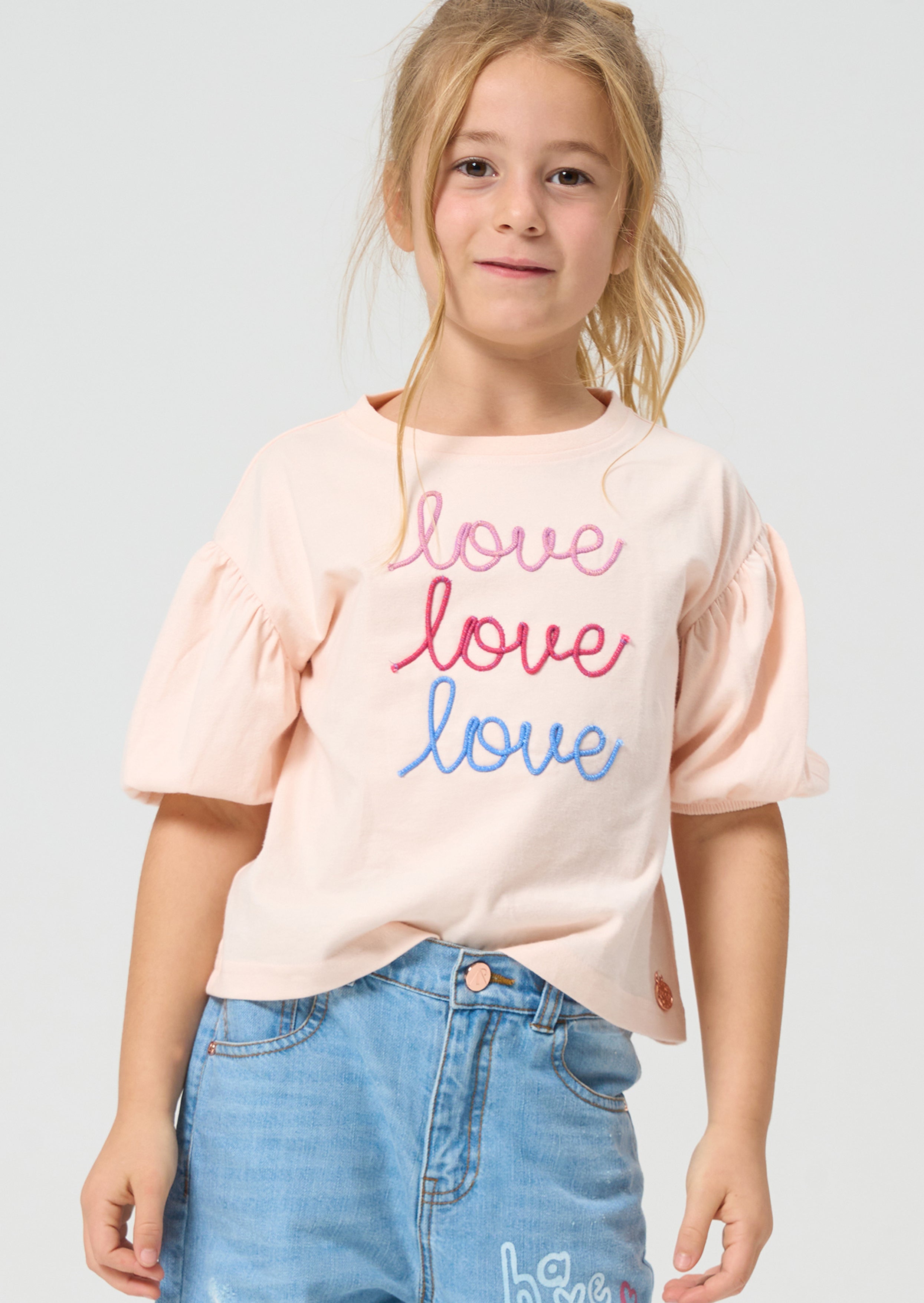 Girls Love Printed Cotton Pink T-Shirt