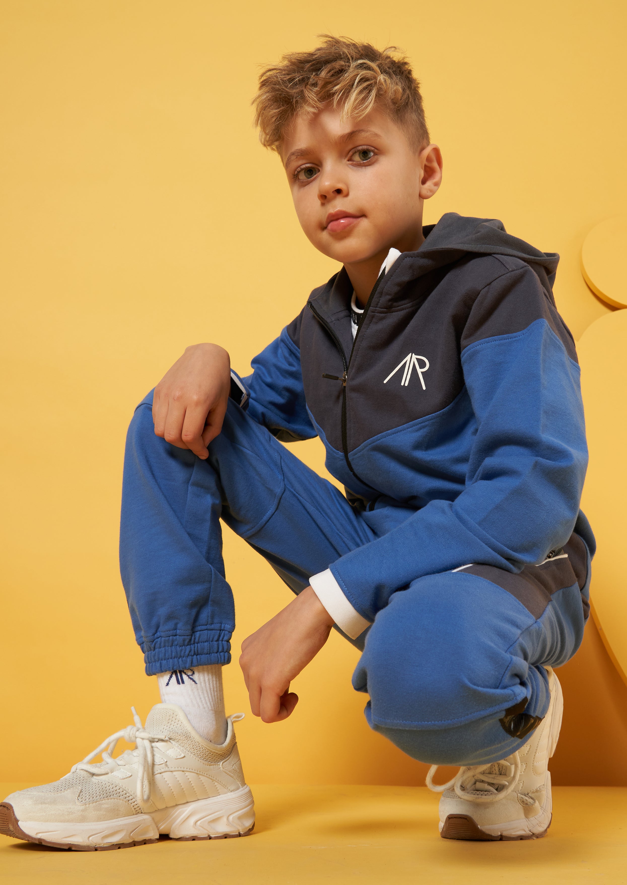 Boys Colour Blocked Blue Hoodie