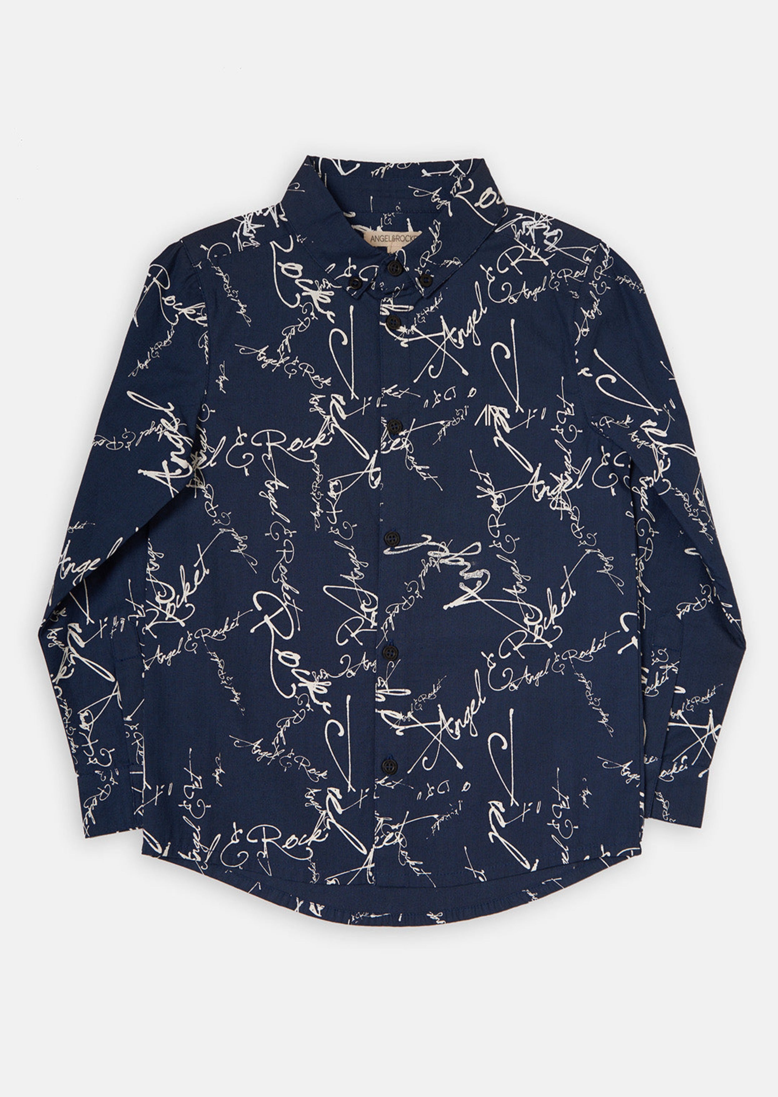 Boys Signature Printed Full Sleeves Cotton Navy Shirt