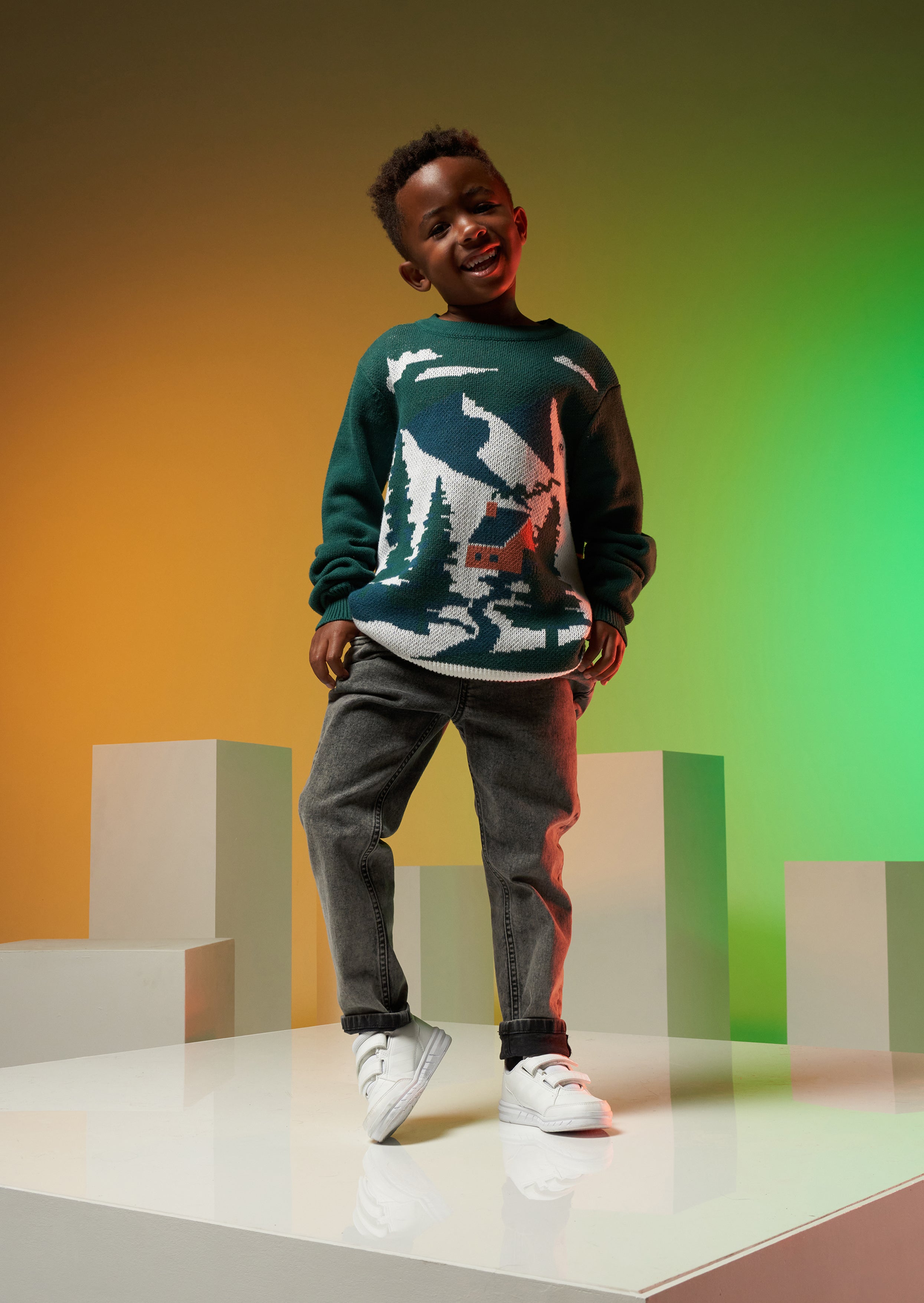 Boys Green Scenic Printed Sweater