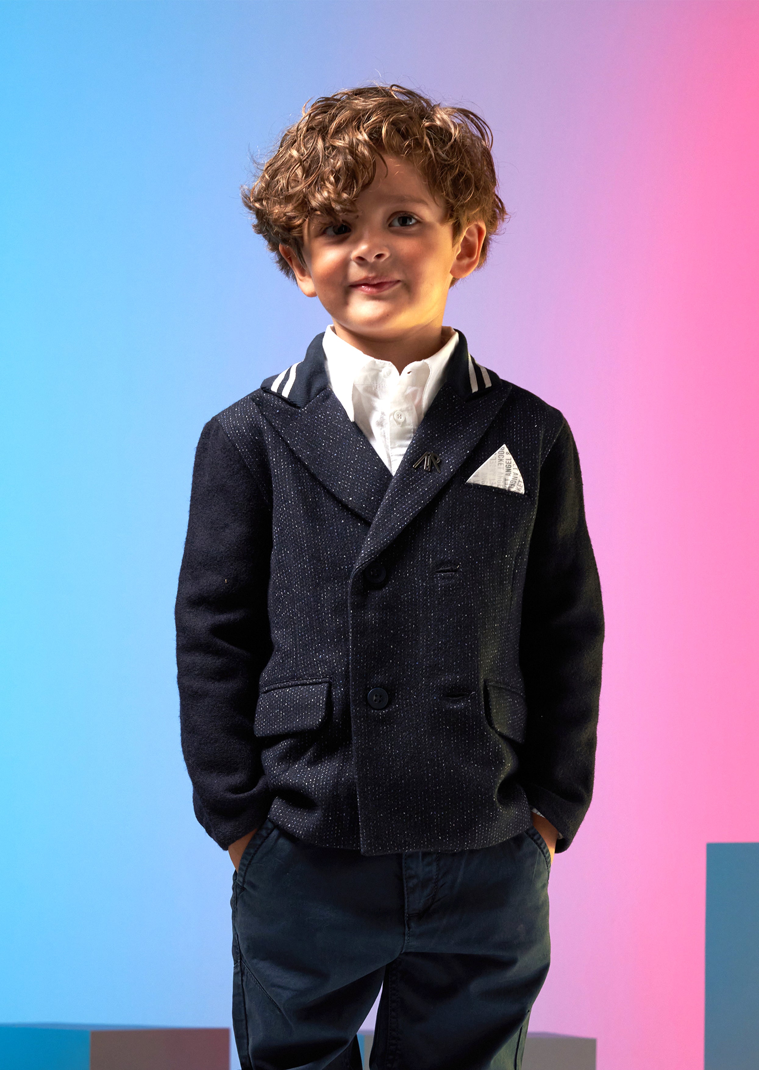 Boys Smart Textured Navy Jacket