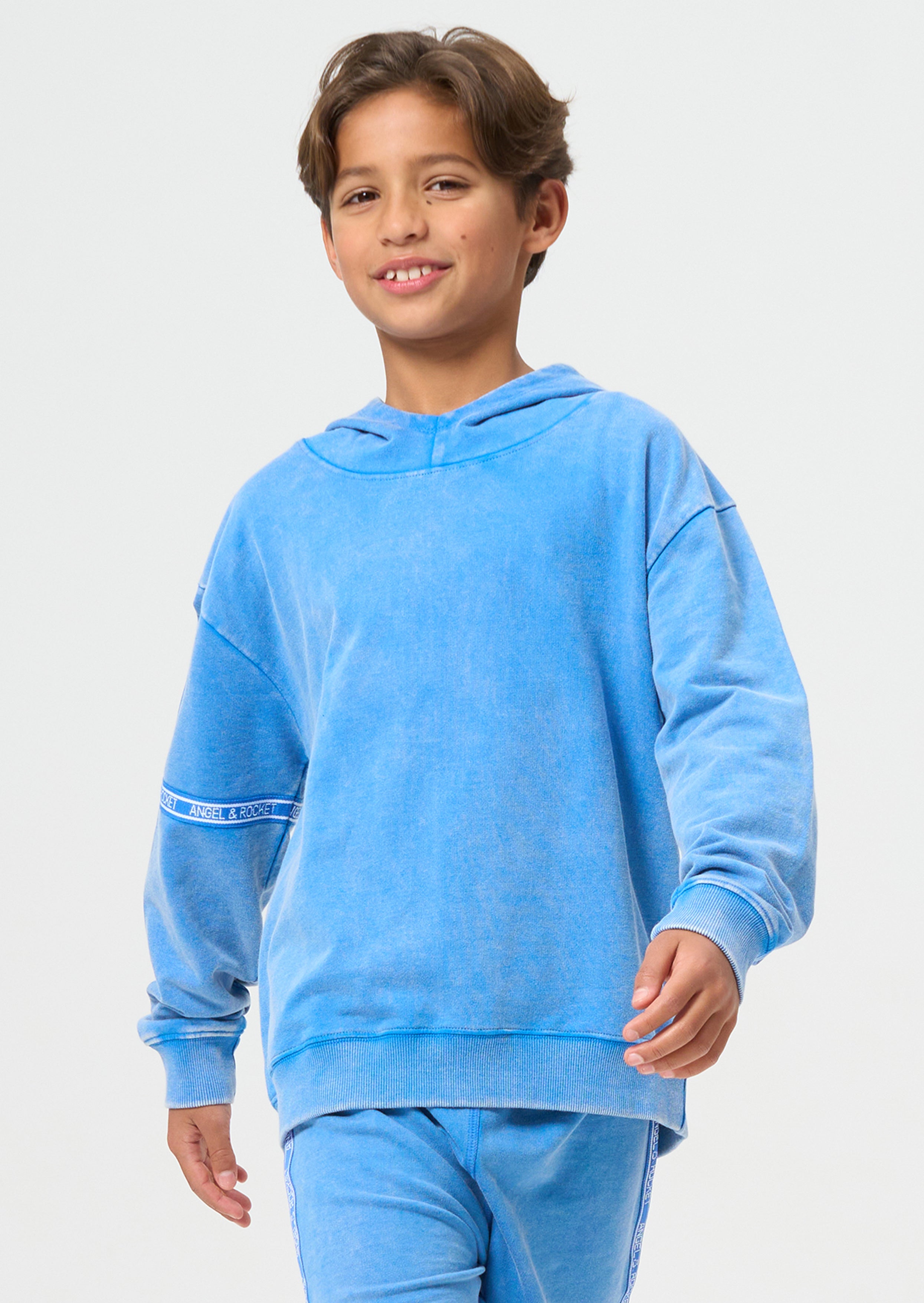 Boys Blue Acid Wash Cotton Hoodie