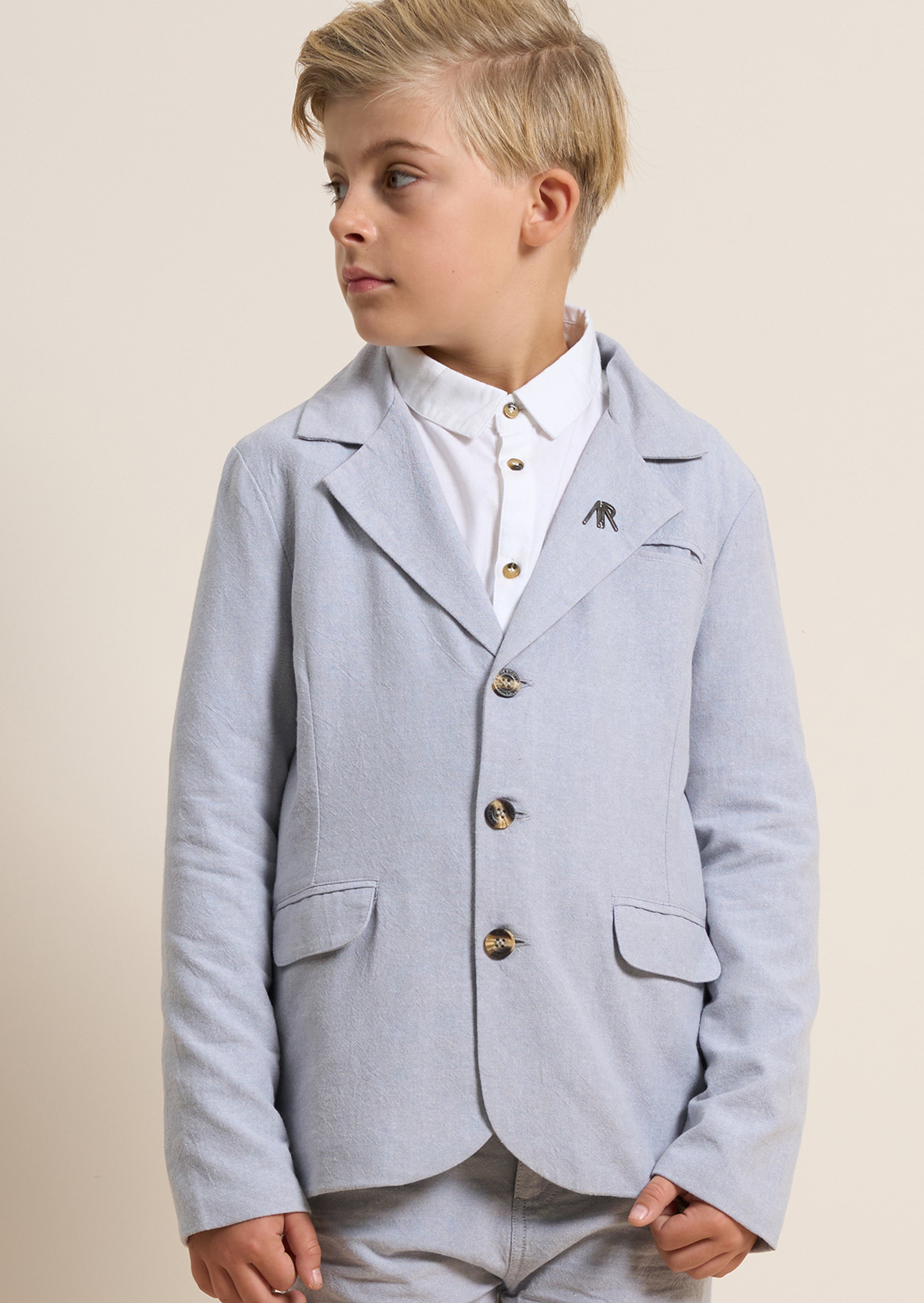 Boys Solid Light Grey Smart Blazer