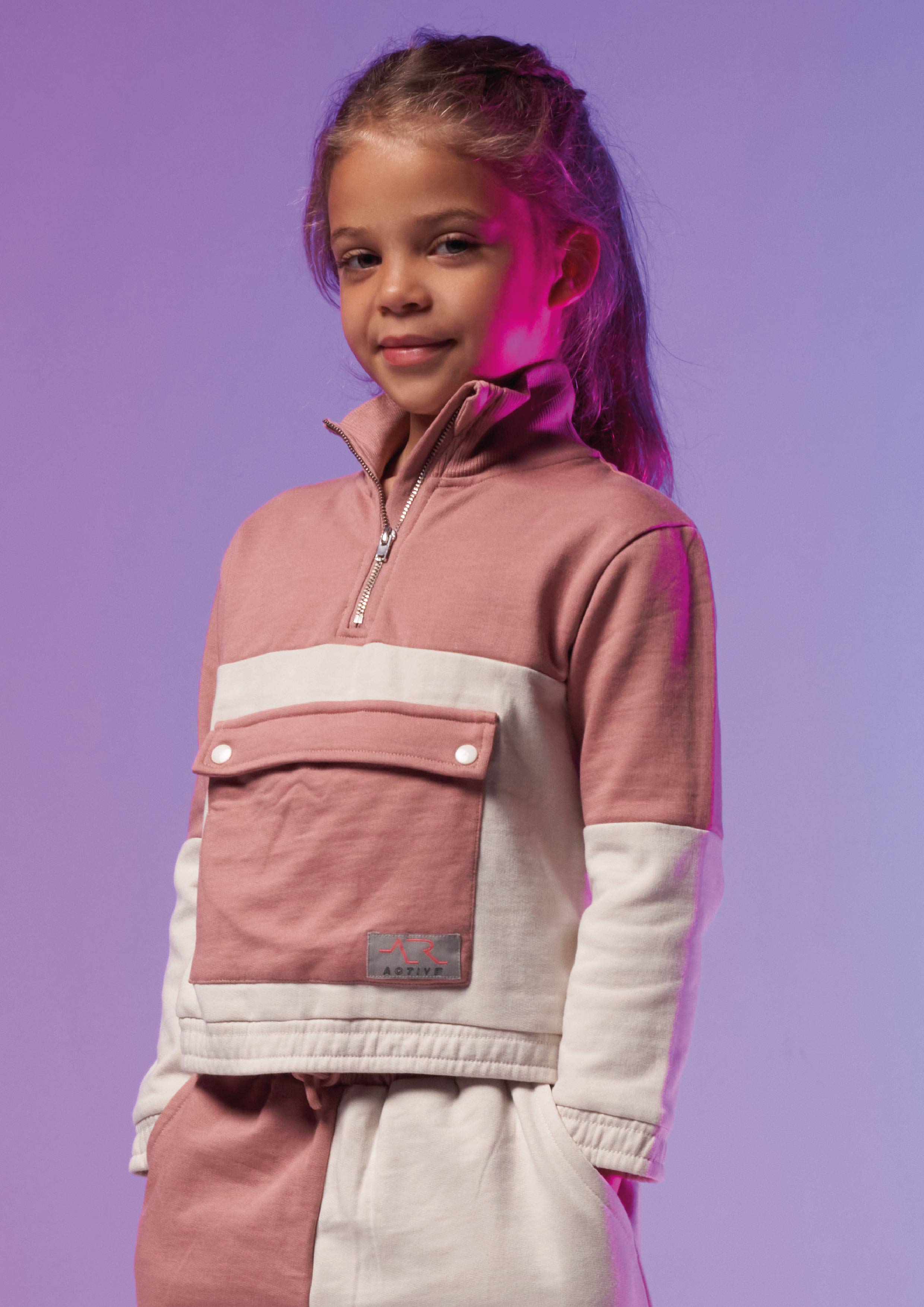 Girls Pink Colour Blocked Active Sweatshirt