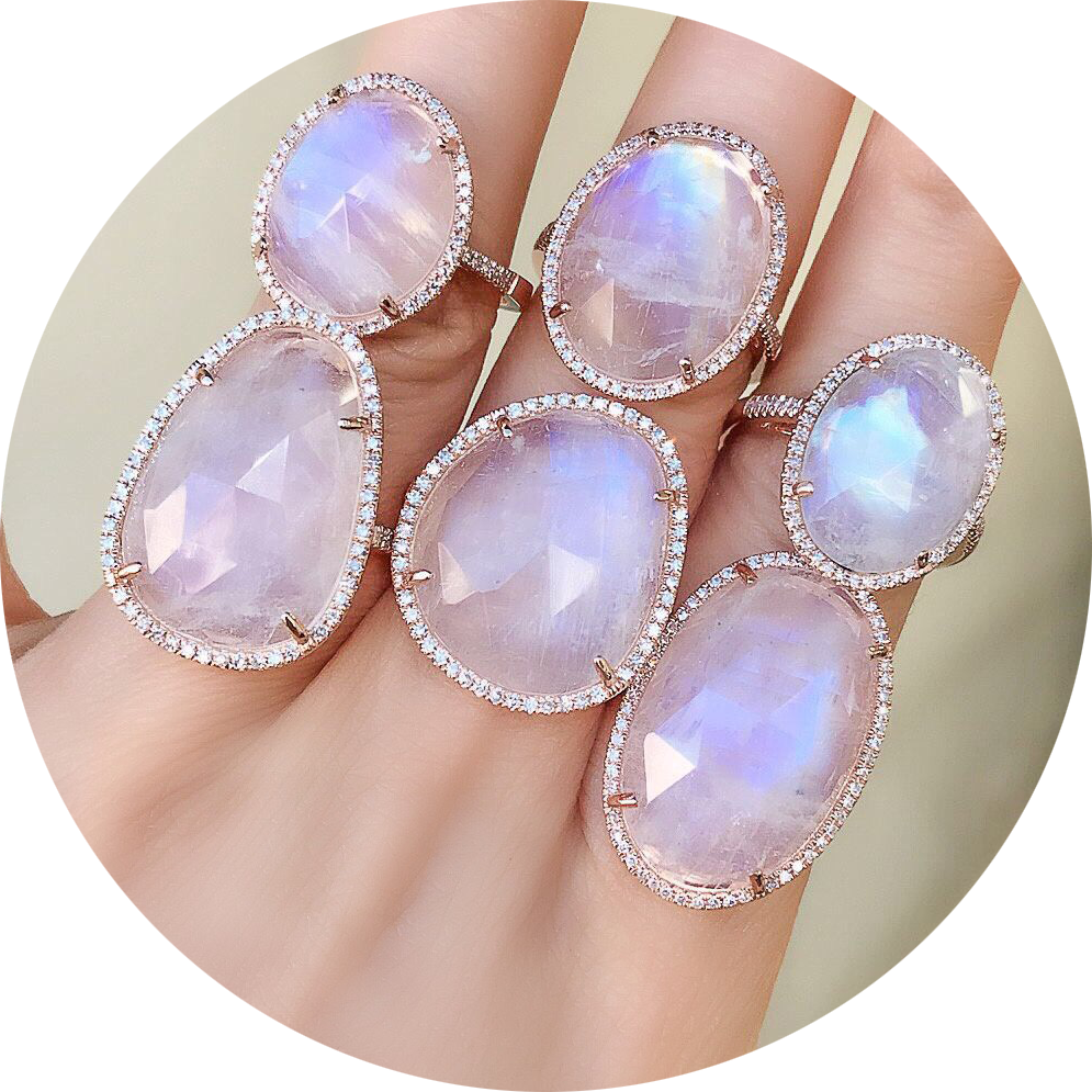rainbow moonstone rings are striking and dramatic