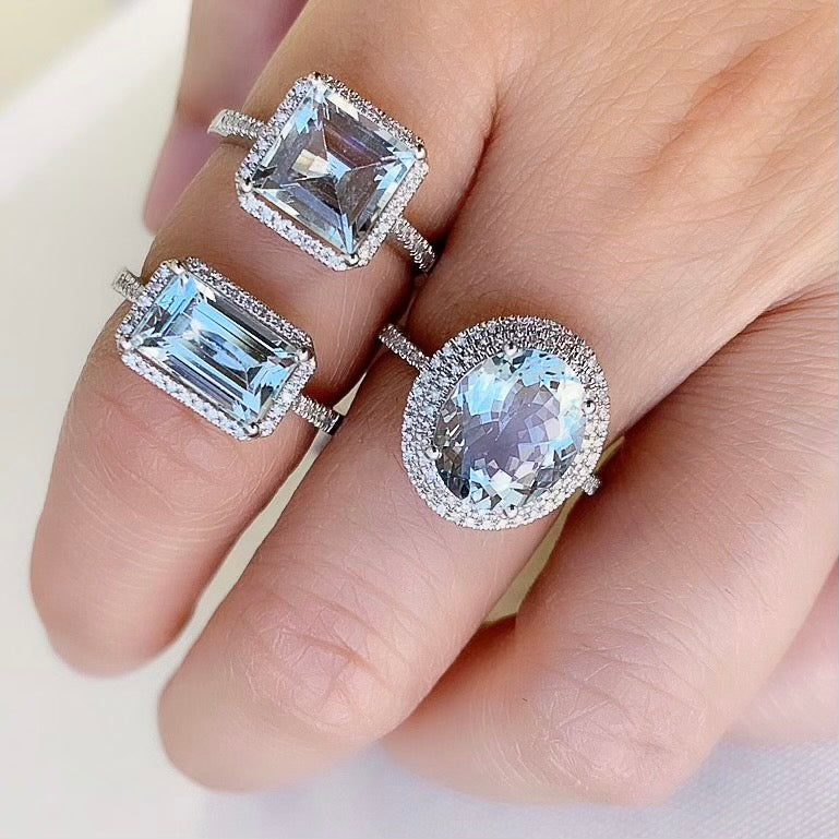 One of a Kind Double Halo Aquamarine Ring