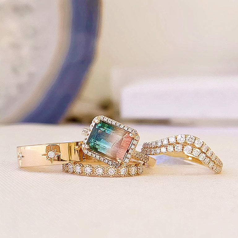 One of a Kind Green-Pink Ombre Tourmaline Ring in Rose Gold