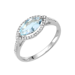 aquamarine and diamond ring in white gold
