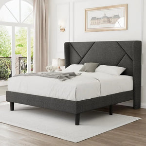 Contemporary Wingback Upholstered Bed - Decorstly