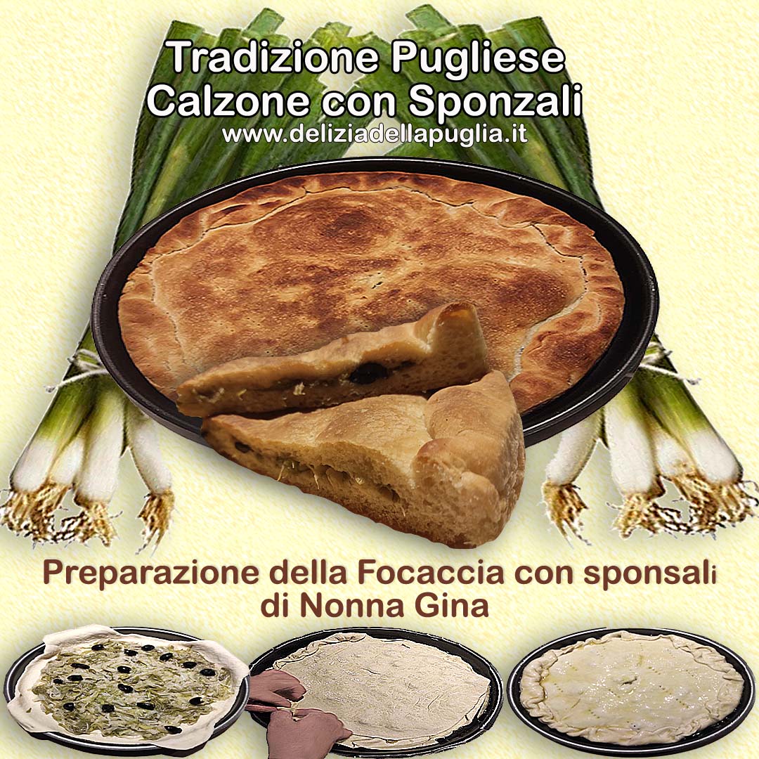 Il Calzone di Cipolla Pugliese con Olive e Sponsali di Nonna Gina è uno dei prodotti più tipici della Puglia direttamente a casa Tua da Bisceglie