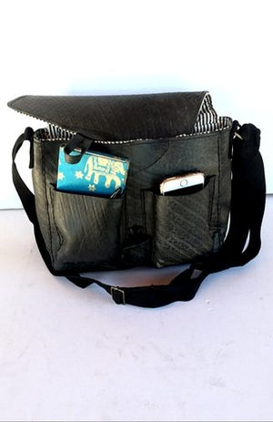 Double Pocket w/ Flap Closure - Bag Recycled Tire - World's Window & The Cob Mercantile