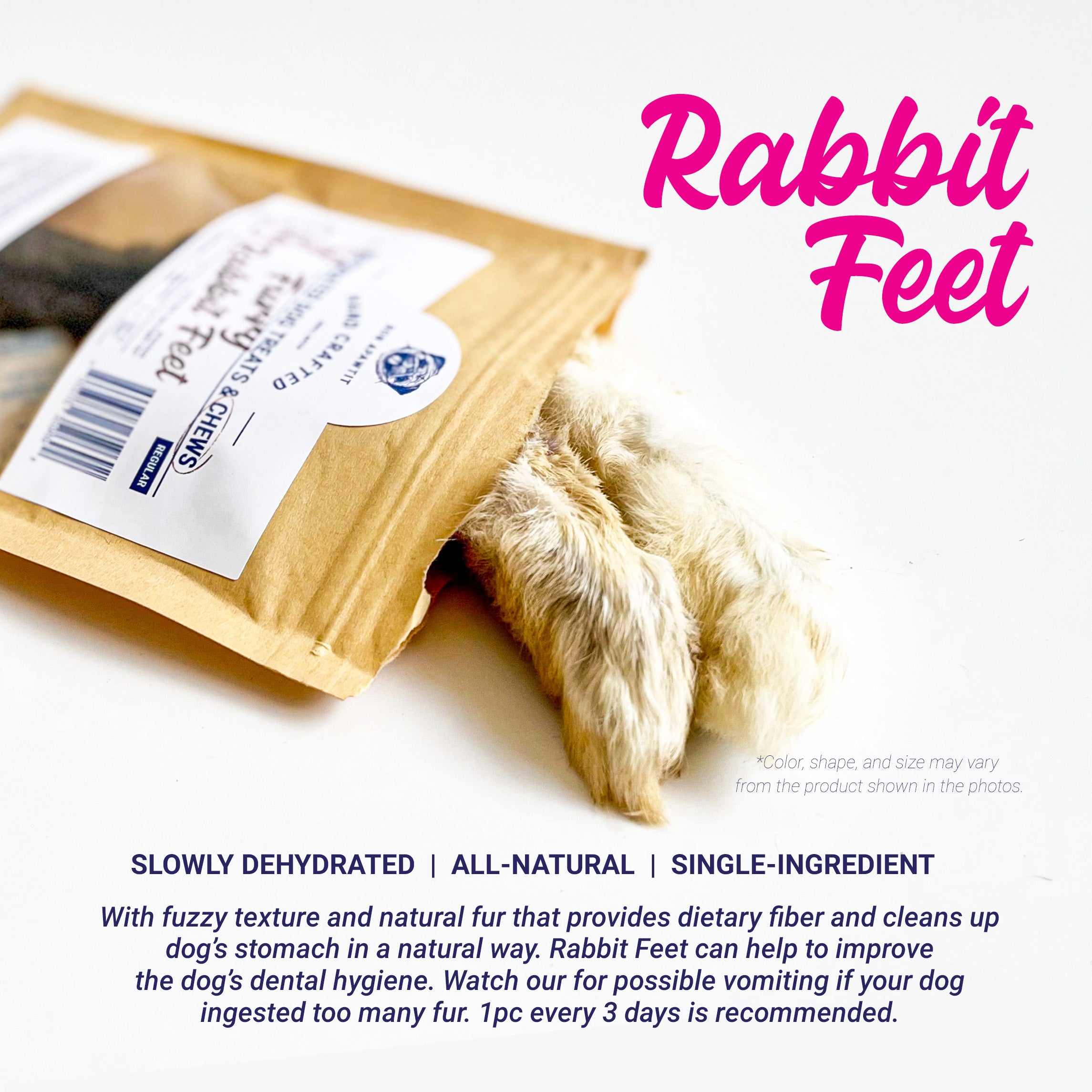 Dehydrated Furry Rabbit Feet Dog Chew (Mix of front and Back feet)- 4p 