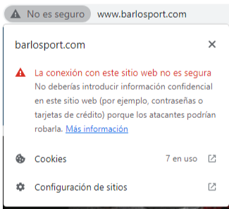 Ejemplo de un sitio web sin certificado de seguridad.