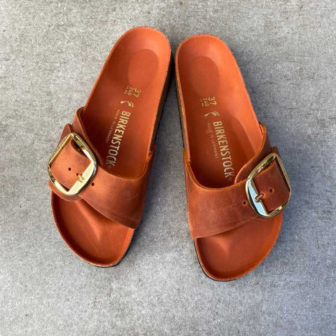 BIRKENSTOCK Madrid Big Buckle Burnt Orange Oiled Leather gold buckle