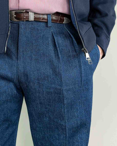 Zed Collection Eduardo De Simone Denim Two Forward Pleats Trousers