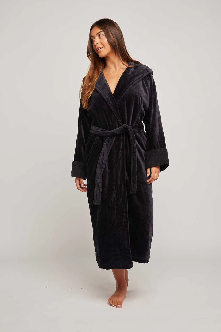 Organic Cotton Hooded Robe - In Black – Pasithea Sleep