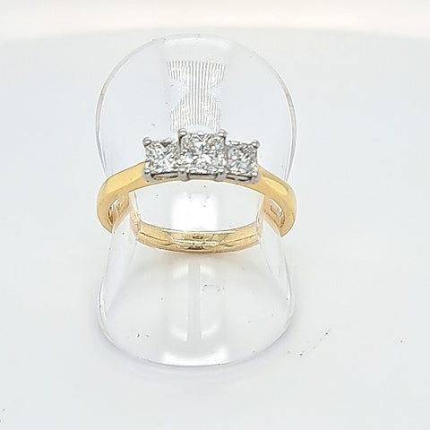 18ct Yellow Gold 3 Stone Princess Cut Diamonds in a White Gold Claw setting Ring at Bramleys of Carlow