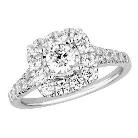 9ct White Gold Diamond Illusion set with Cushion Halo Ring at Bramleys of Carlow