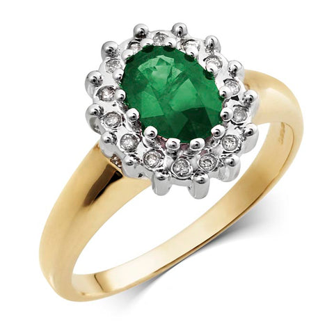 9CT Yellow Gold Diamond and Emerald Ring at Bramley's Jewellers of Carlow