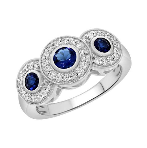 9ct White Gold 3 Vintage Cluster Diamond and Sapphire Ring at Bramleys of Carlow