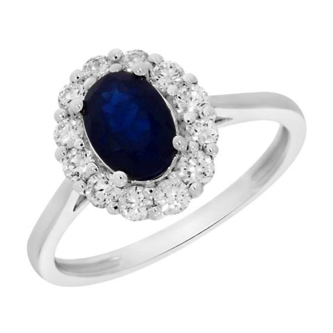 9ct White Gold Oval Sapphire with diamonds, Ring at Bramleys of Carlow