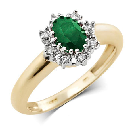 Traditional diamond and oval Emerald cluster Ring at Bramley's of Carlow