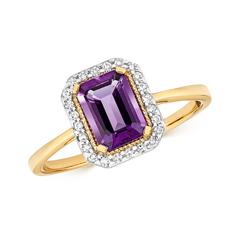 9ct Yellow Gold Diamond and Amethyst Ring at Bramleys of Carlow