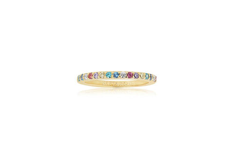 18K Yellow Gold plating on Sterling Silver ring set with round multicoloured cubic zirconia at Bramley's Jewellers of Carlow
