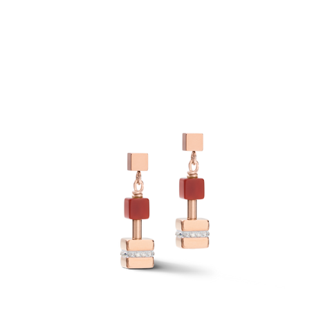 Earrings GeoCUBE® big cube crystals pavé, gemstones & stainless steel rose gold multicolor gemstone at Bramleys of Carlow