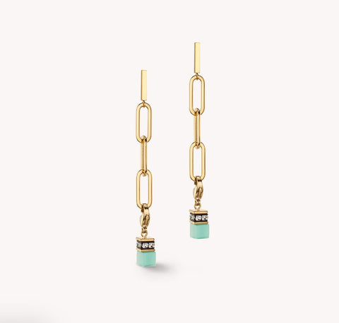 Coeur De Lion Happy Iconic Cube charm earrings gold pastel at Bramleys of Carlow