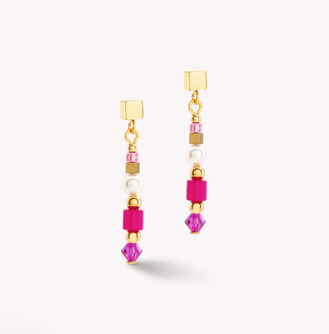 Coeur de Lion Earrings Square Stripes gold-magenta at Bramleys of Carlow