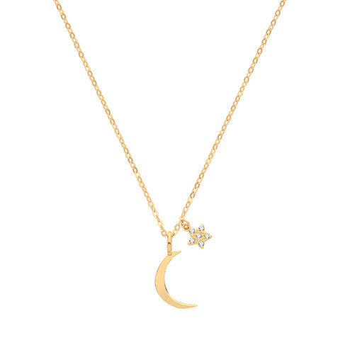 9ct Yellow Gold Moon with Cubic Zirconia Set Star Necklace at Bramley's of Carlow