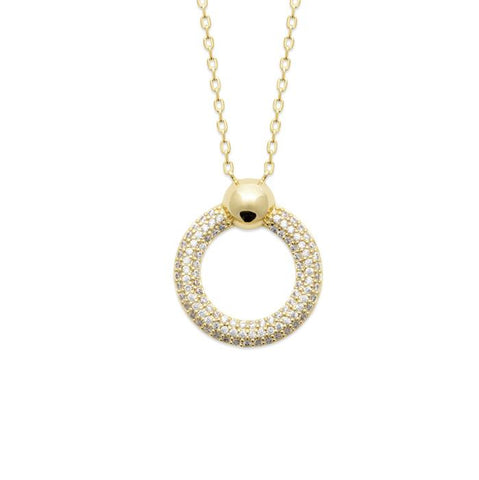 18K Yellow Gold Plated Open Cubic Zirconia Circle Necklace at Bramley's Jewellers of Carlow