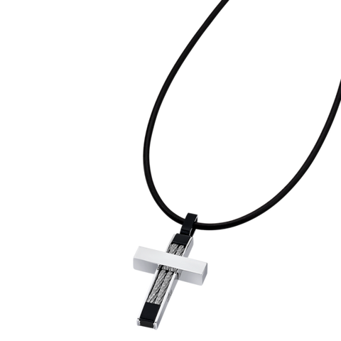Lotus Style Man's Stainless Steel/Leather Necklace at Bramley's of Carlow