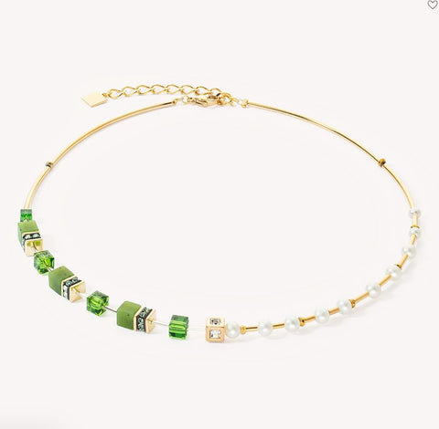 Coeur De Lion Necklace GeoCUBE® Fusion Precious Pearl Mix gold-green at Bramleys of Carlow