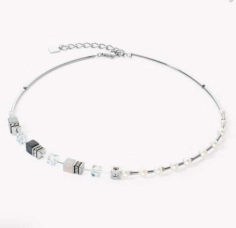 Coeur De Lion Necklace GeoCUBE® Fusion Precious Pearl Mix silver-grey at Bramleys of Carlow