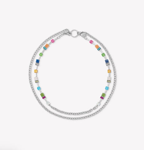 Coeur de lion GeoCUBE® Iconic Boho necklace silver-multicolour at Bramleys of Carlow