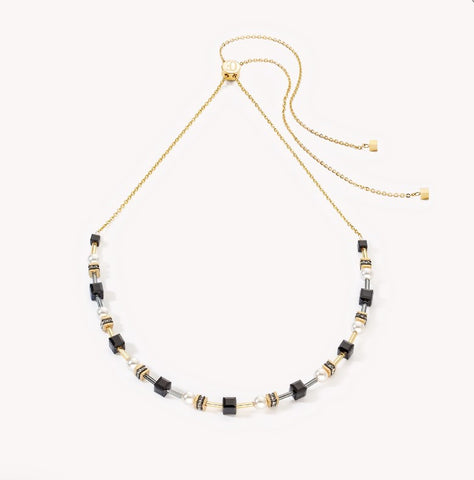 Coeur de Lion Necklace Mysterious Cubes & Pearls gold-black at Bramleys of Carlow