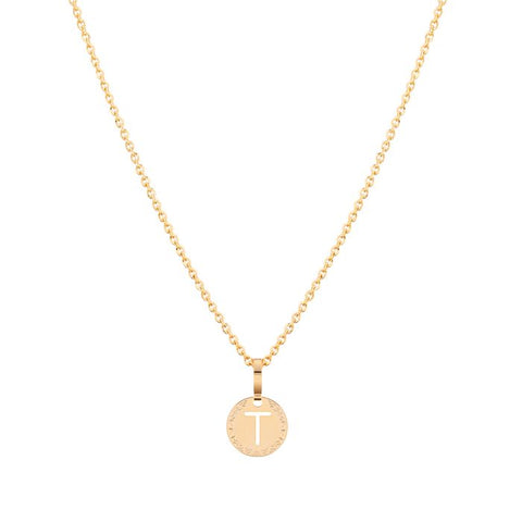 My World Yellow Gold Plated Necklace with  Letter "T" on Disc at Bramleys of Carlow